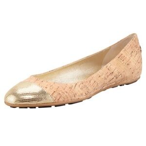 Jimmy Choo Whirl Cork Gold Leather Cap Ballet Flats